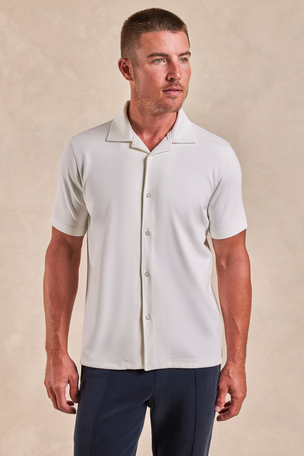 The Brody - Double Knit SS Cabana Shirt - White
